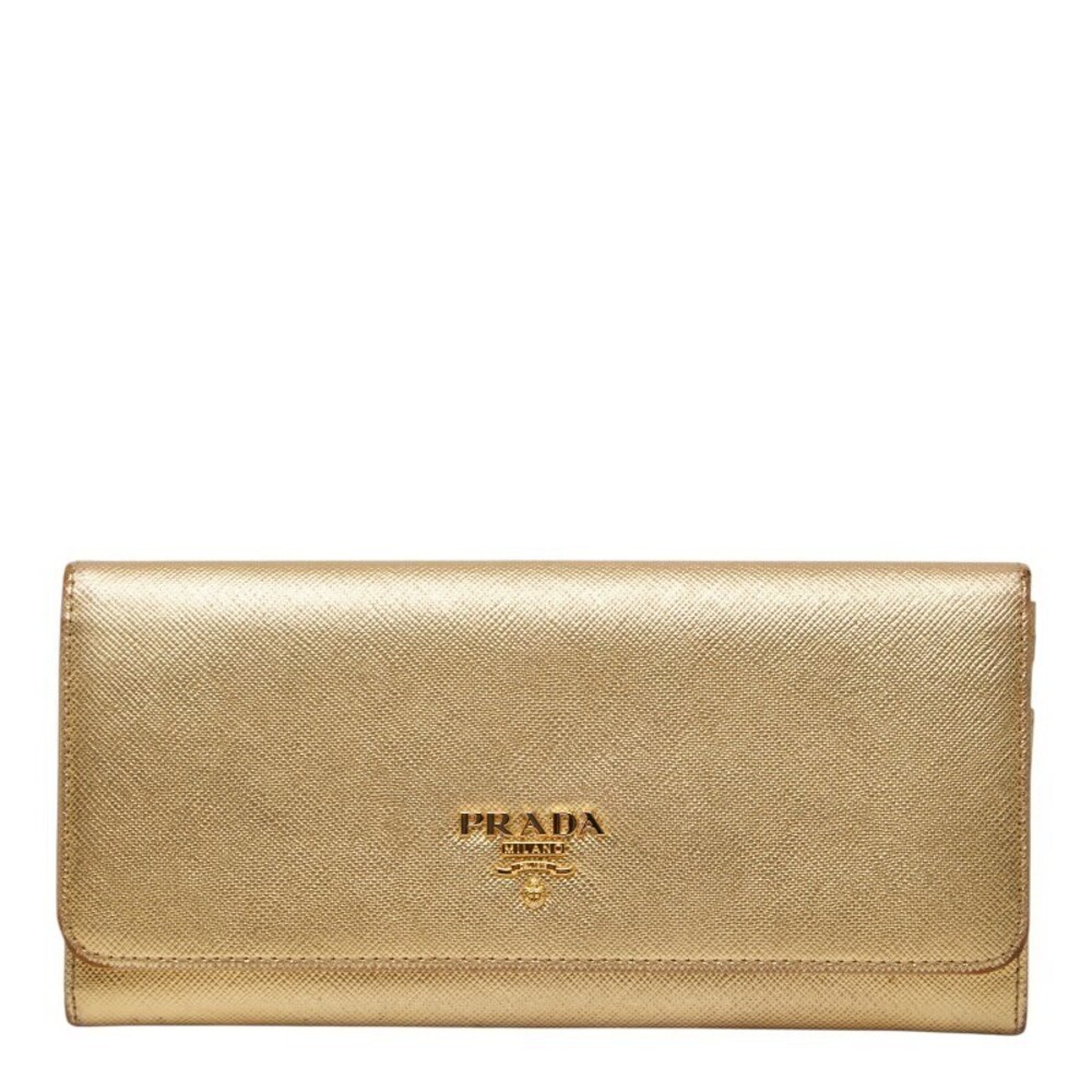 Prada long wallet gold Saffiano leather